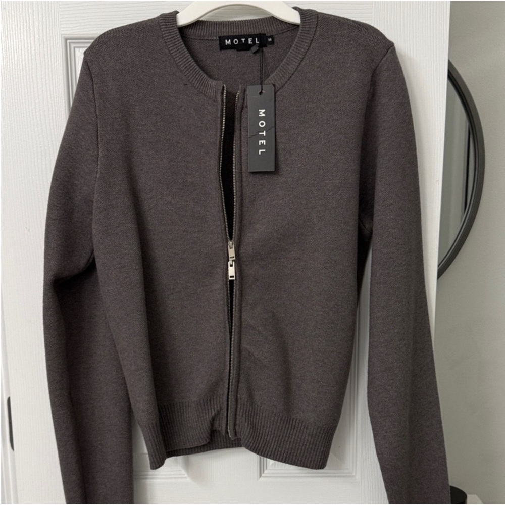 Motel Rocks Heather Gray Zip-Up Sweater - Picture 2 of 6